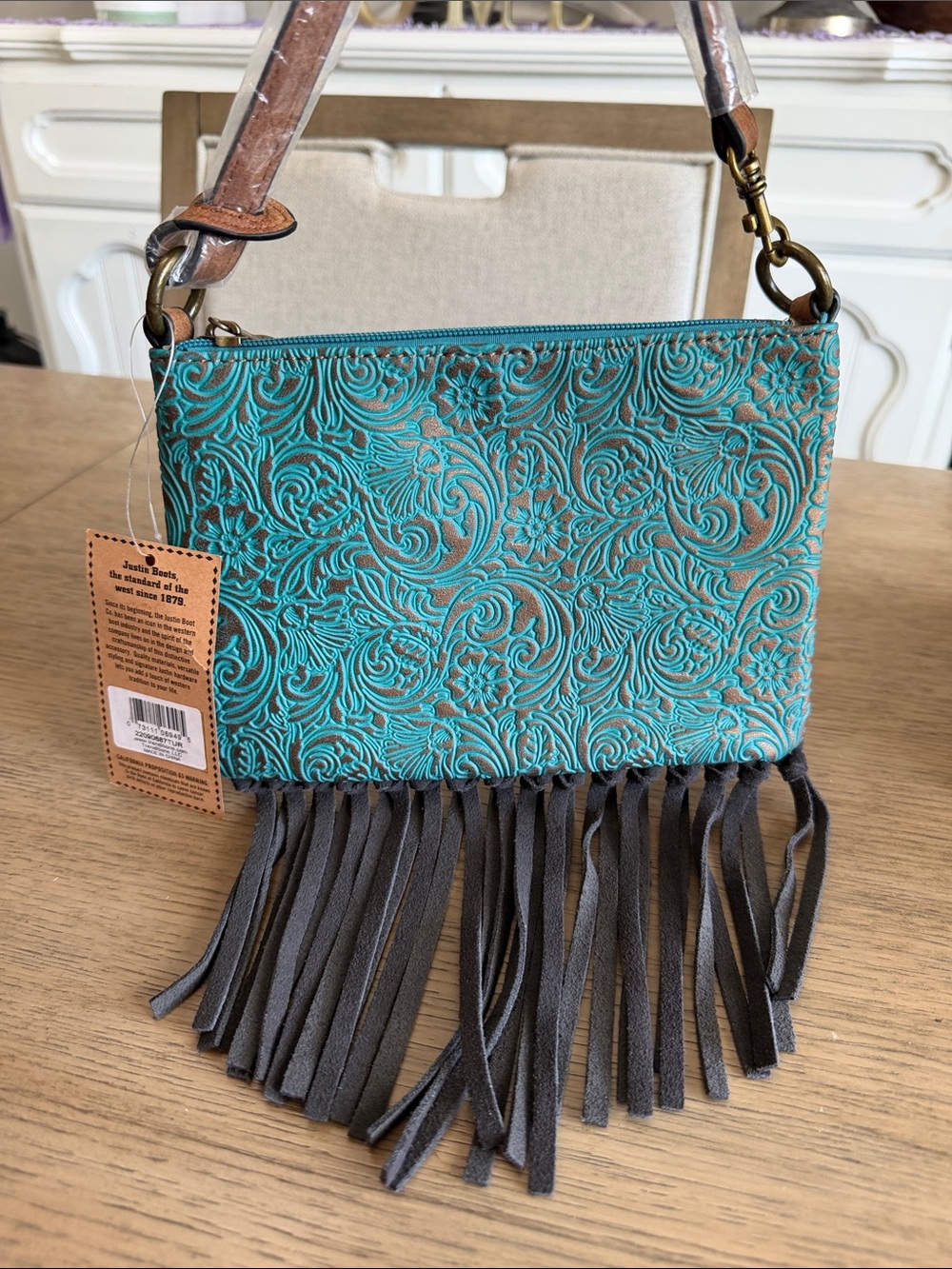 Justin western bag leather accents fringe shoulder bag or wristlet convertible